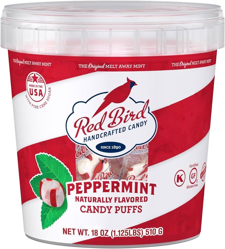 Red Bird Soft Peppermint Candy Puffs, 18 oz Bucket of Mints Individually Wrapped, Non-GMO Verifie... | Amazon (US)