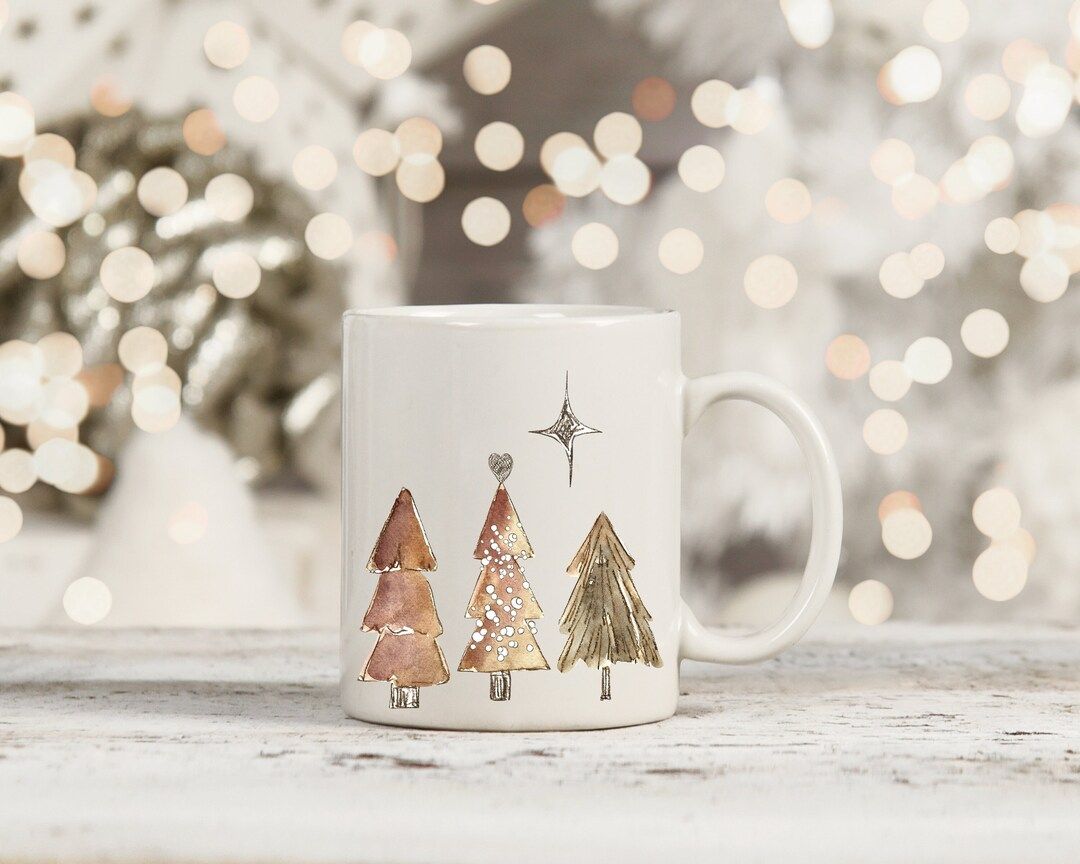 Ceramic Christmas Mug Watercolor Pine Tree Mug Holiday Mug - Etsy | Etsy (US)