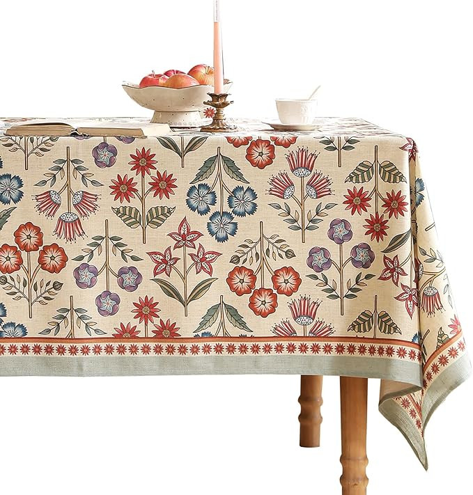 French Linen Tablecloth for Rectangle Tables,Vintage Multiple Prints Table Cloth,Wrinkle Free Tab... | Amazon (US)