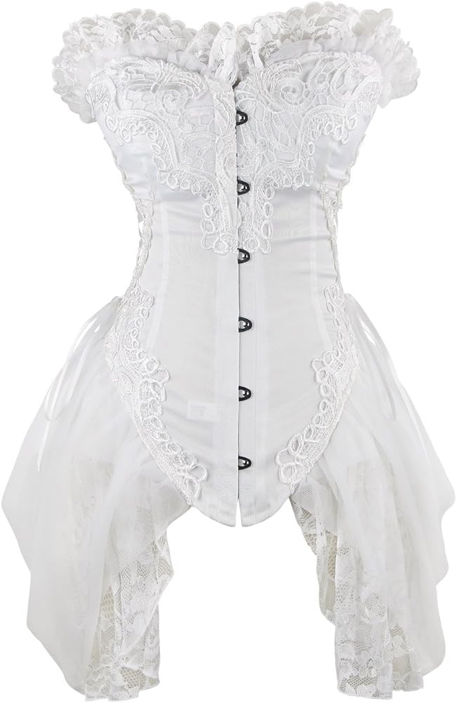 Charmian Women's Sexy Strapless Floral Embroidery Gothic Corset with Lace Skirt | Amazon (US)