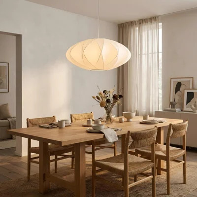 Modern White Silk Pendant Light with Sculptural Shade, Hanging Ceiling Light Fixture for Kitchen Island, Dining Room | Wayfair North America
