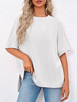 Tankaneo Womens Oversized T Shirts Summer Casual Ribbed Batwing Short Sleeve Tunic Tops Loose Fit... | Amazon (US)