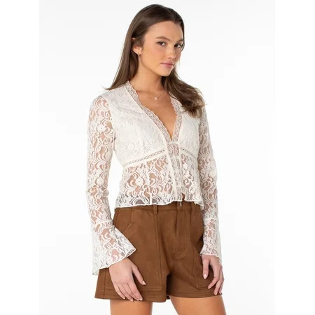 Celebrity Pink Women's Bell Sleeve Lace Top, Sizes XS-XXXL | Walmart (US)