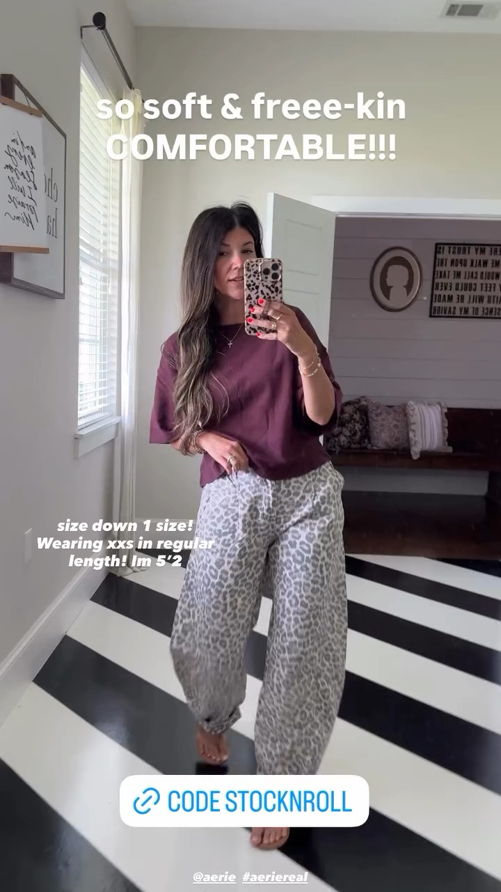 Leopard barrel trouser pants are finally on sale with the code STOCKNROLL! Size down 1 size; these run big! Im in the regular length and 5’2
@Aerie 
Code Michelle15 on Mama hat
Code everydaysmitten on Loopy Case

Fall outfits, teacher outfits, mom style, mom outfits, girls day, target run, fall style

 soft & freee-kin COMFORTABLE!!! size down 1 size! 
Wearing xxs in regular length! Im 5’2 @aerie  #aeriereal

#LTKootd #LTKOver40 #LTKmomlife