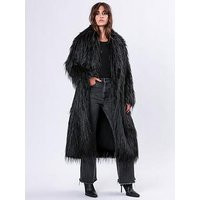 Religion Long Hair Faux Fur Coat - Black, Black, Size 10, Women | Very (UK)