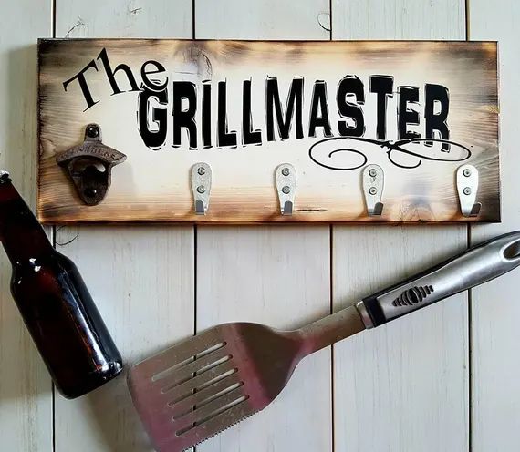 The Grillmaster Wood Sign || Gift for Men, Christmas Grilling Gift, Beer Bottle Opener, BBQ Utensil  | Etsy (US)