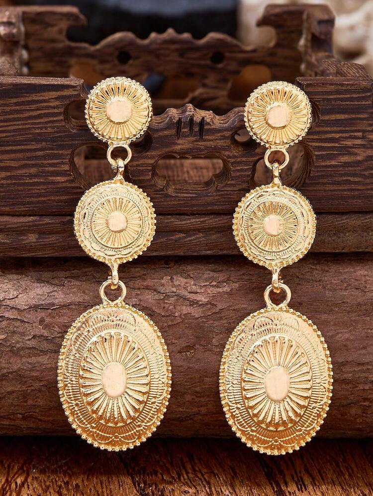 MONLOTTI 1 Pair Cowgirl Western Vintage Boho Style Totem Carved Geometric Patchwork Metal Alloy P... | SHEIN