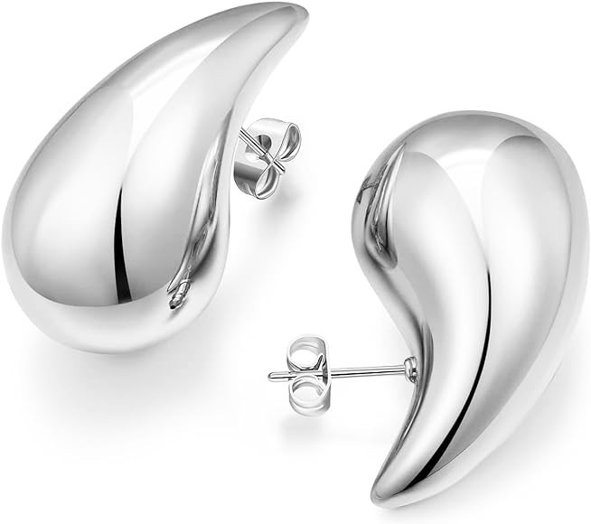 Julylotus Chunky Gold Hoop Earrings for Women 14K Gold Plated Lightweight Hollow Waterdrop Earrin... | Amazon (US)