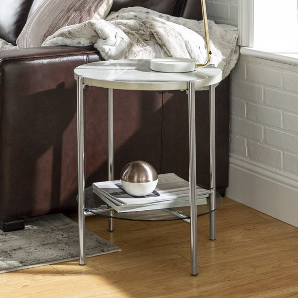 Bellamy Studios Lola Faux White Marble/Chrome End Table | Walmart (US)