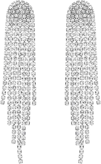 Mlouye 3.3"L Rhinestone Earrings Dangling Long Fringe Crystals Chandelier Dangle Drop Earrings fo... | Amazon (US)