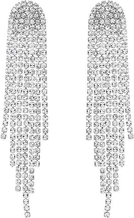Mlouye 3.3"L Rhinestone Earrings Dangling Long Fringe Crystals Chandelier Dangle Drop Earrings fo... | Amazon (US)