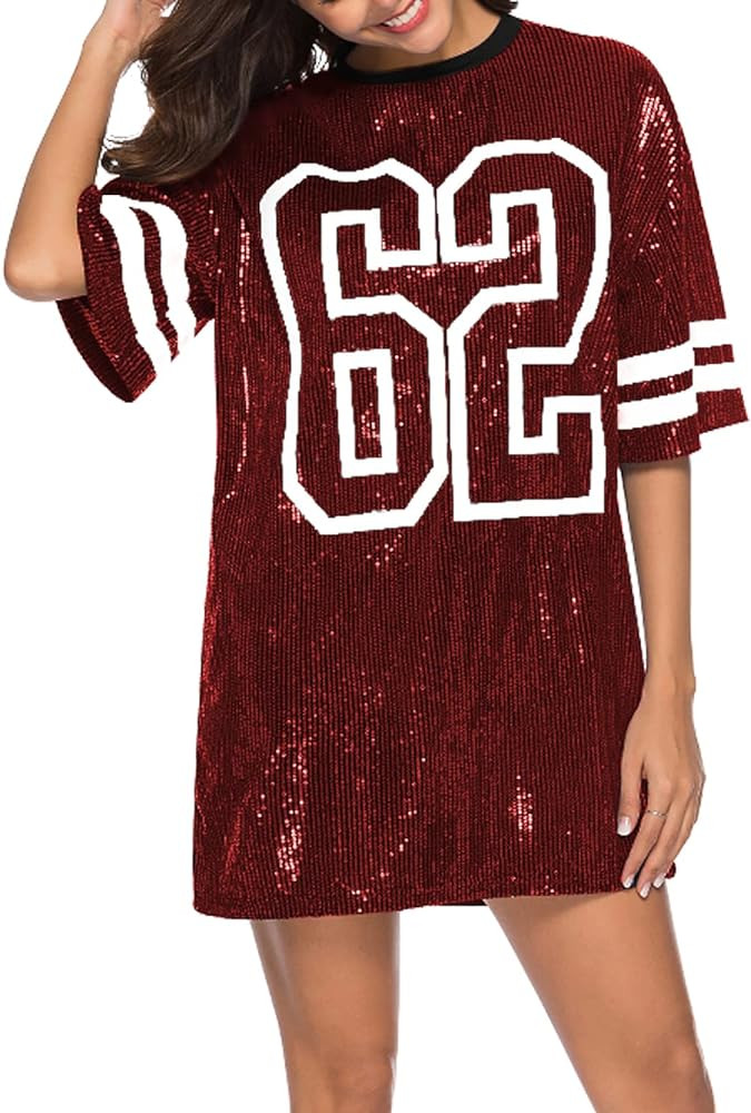 Women's Sparkly Sequin Short Sleeve T-Shirt Dress Casual Loose Cute Tunic Blouse | Amazon (US)