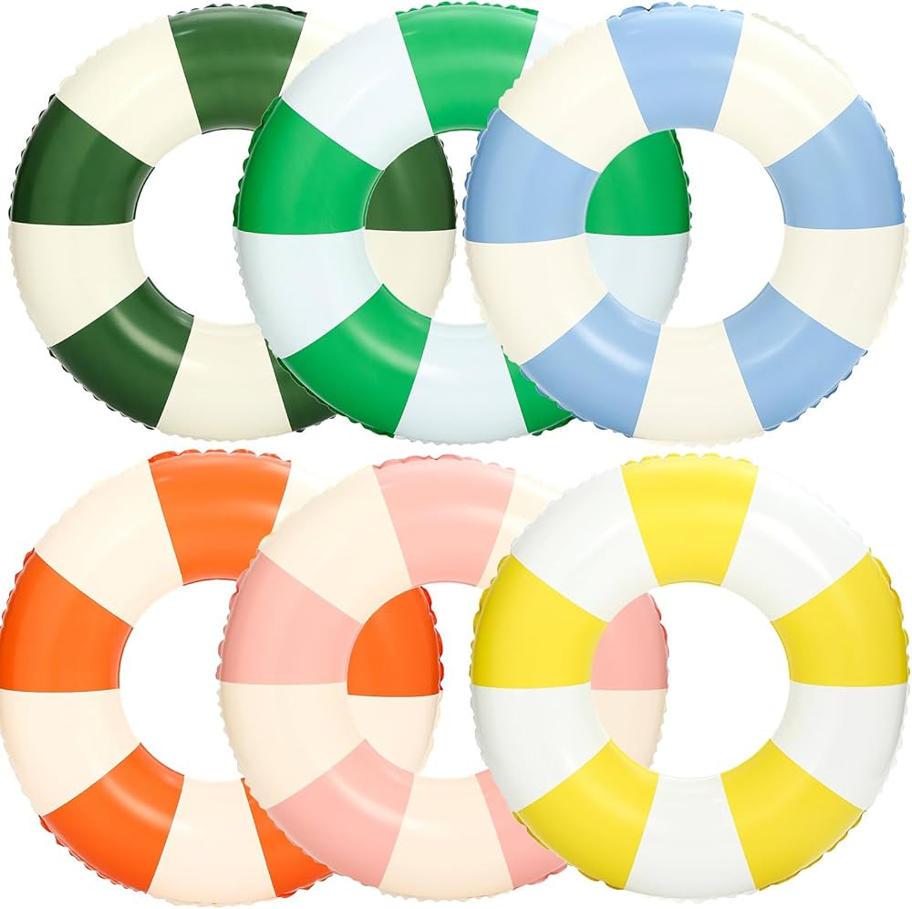 36 inch Inflatable Pool Floats for Adults- 6 Pack Striped Floaties Pool Tubes Swim Rings Inflatab... | Amazon (US)