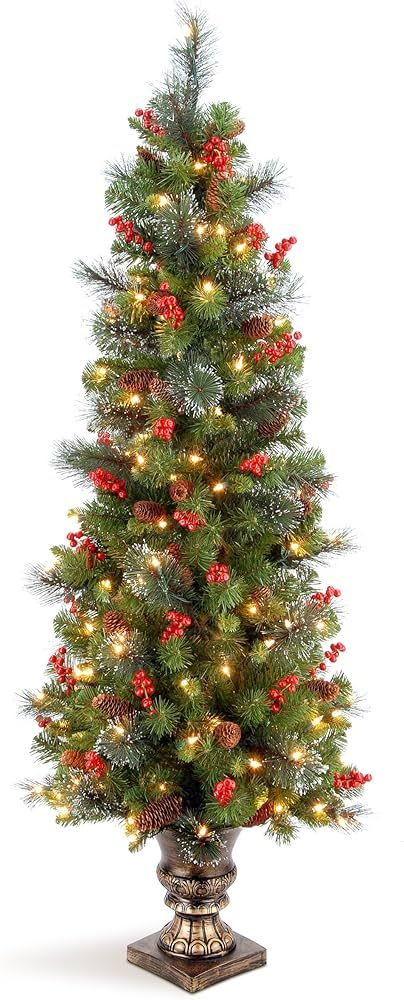National Tree Company Pre-Lit Artificial Entrance Christmas Tree, Green, Crestwood Spruce, White ... | Amazon (US)