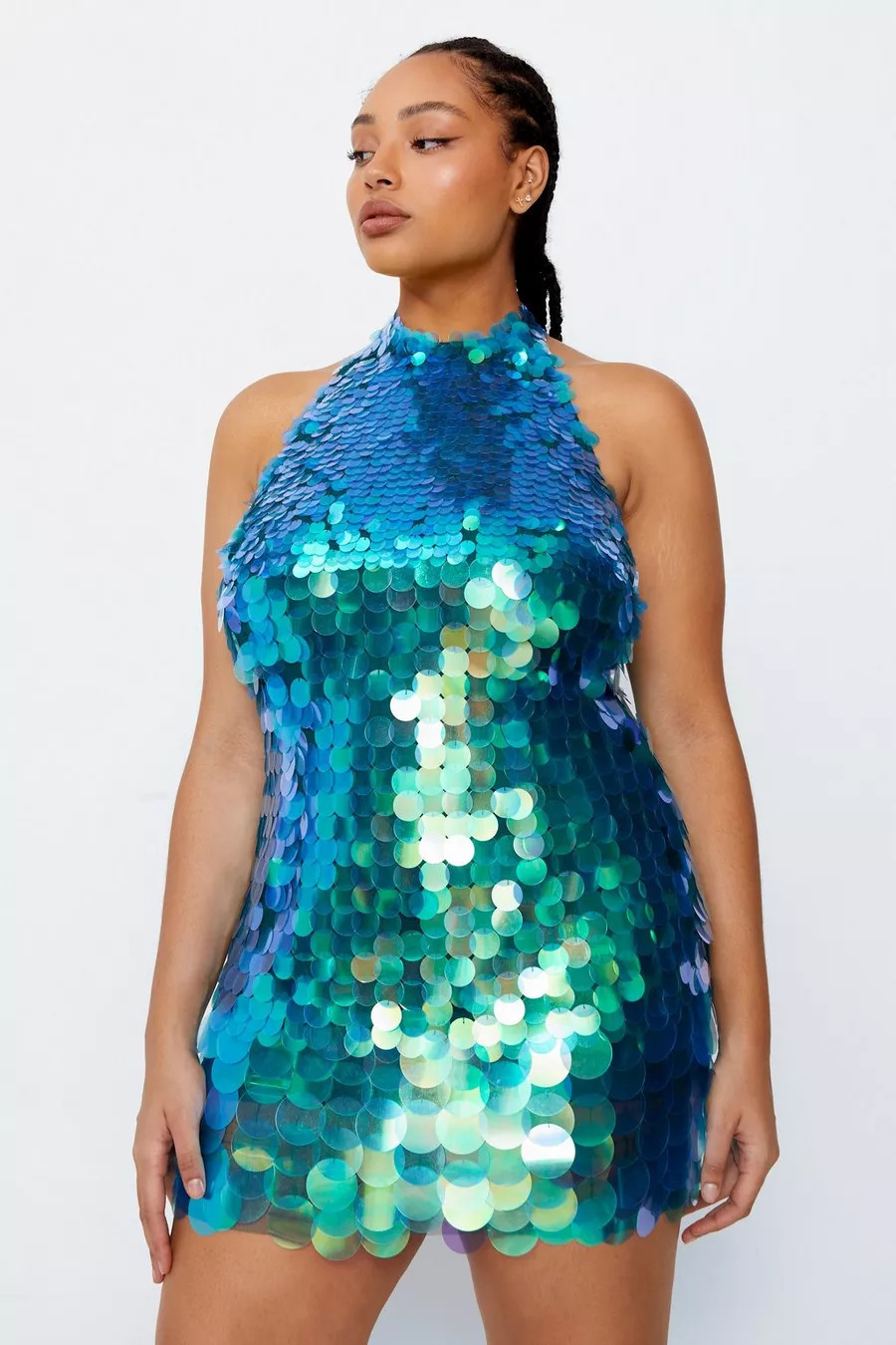 Plus Size Mermaid Sequin Halter Neck Mini Dress | Nasty Gal (US)
