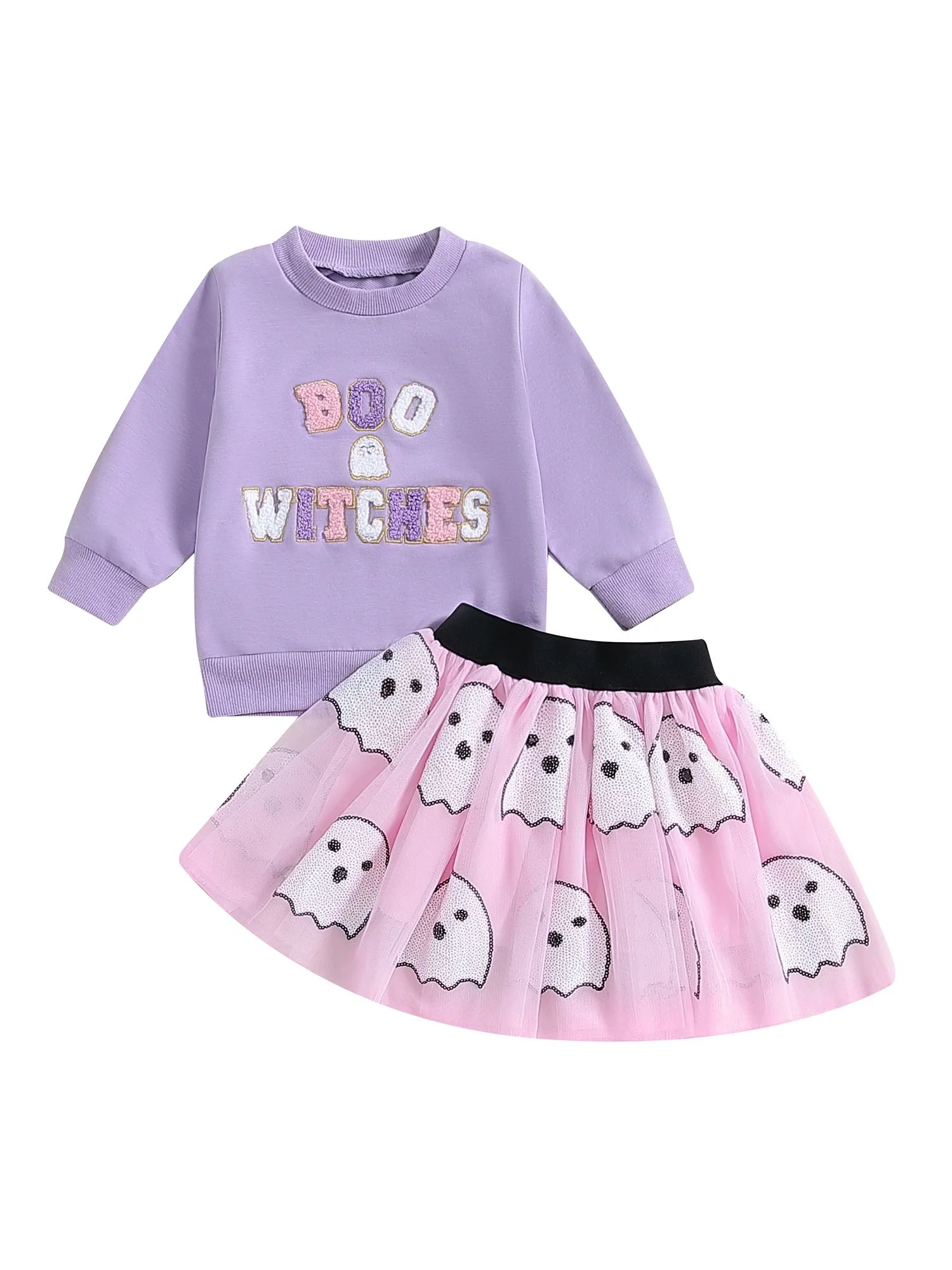 Toddler Halloween Outfit Baby Girl Boo Witches Shirt Long Sleeve Sweatshirt and Tulle Skirts Litt... | Walmart (US)