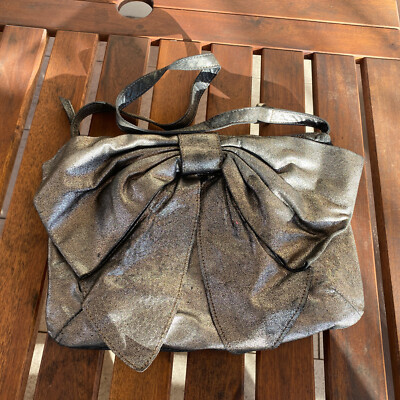 Chat Chat metallic silver pewter leather bow bag  | eBay | eBay AU