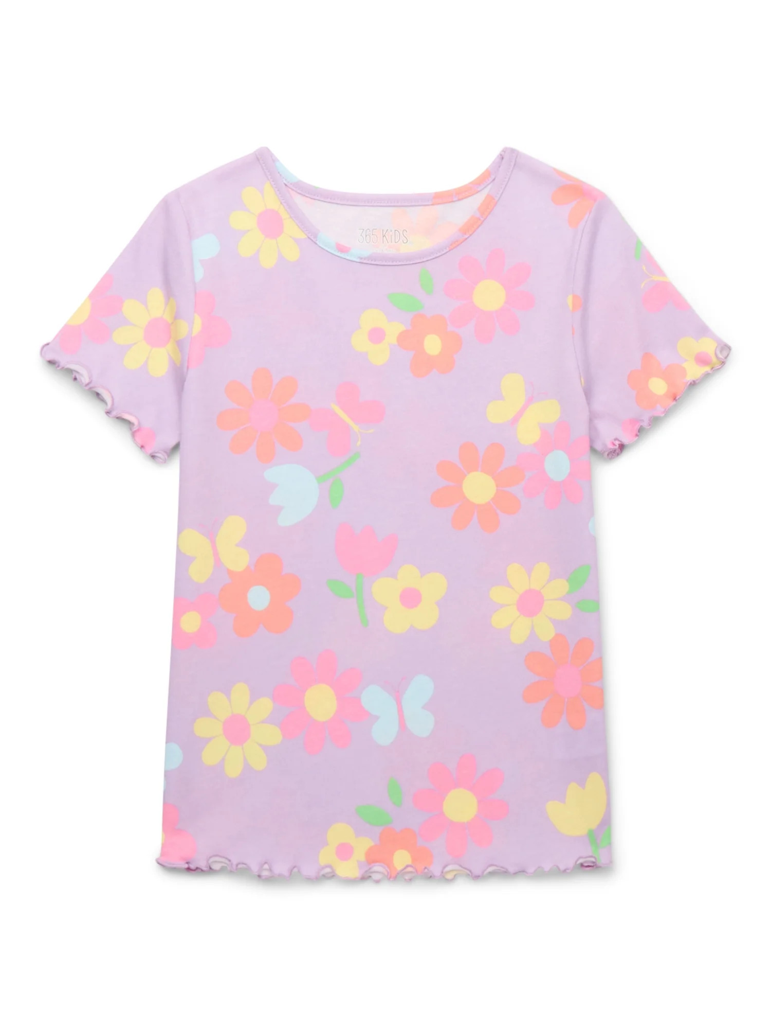 365 Kids from Garanimals Girls Everyday Lettuce Edge Tee with Short Sleeves, Sizes 4-10 | Walmart (US)