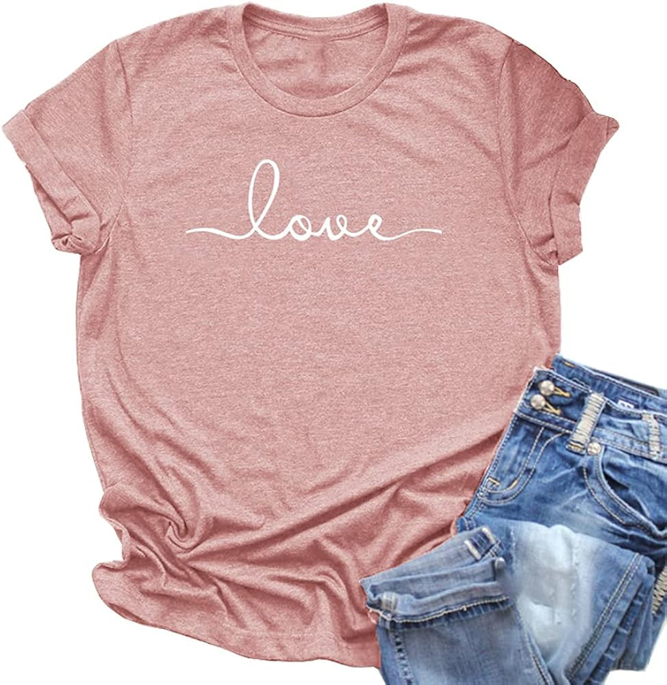 NIUBIA Women's T-Shirt Graphic Tees Love Printed Casual Short Sleeve Tops Summer Loose Fitted Top | Amazon (US)