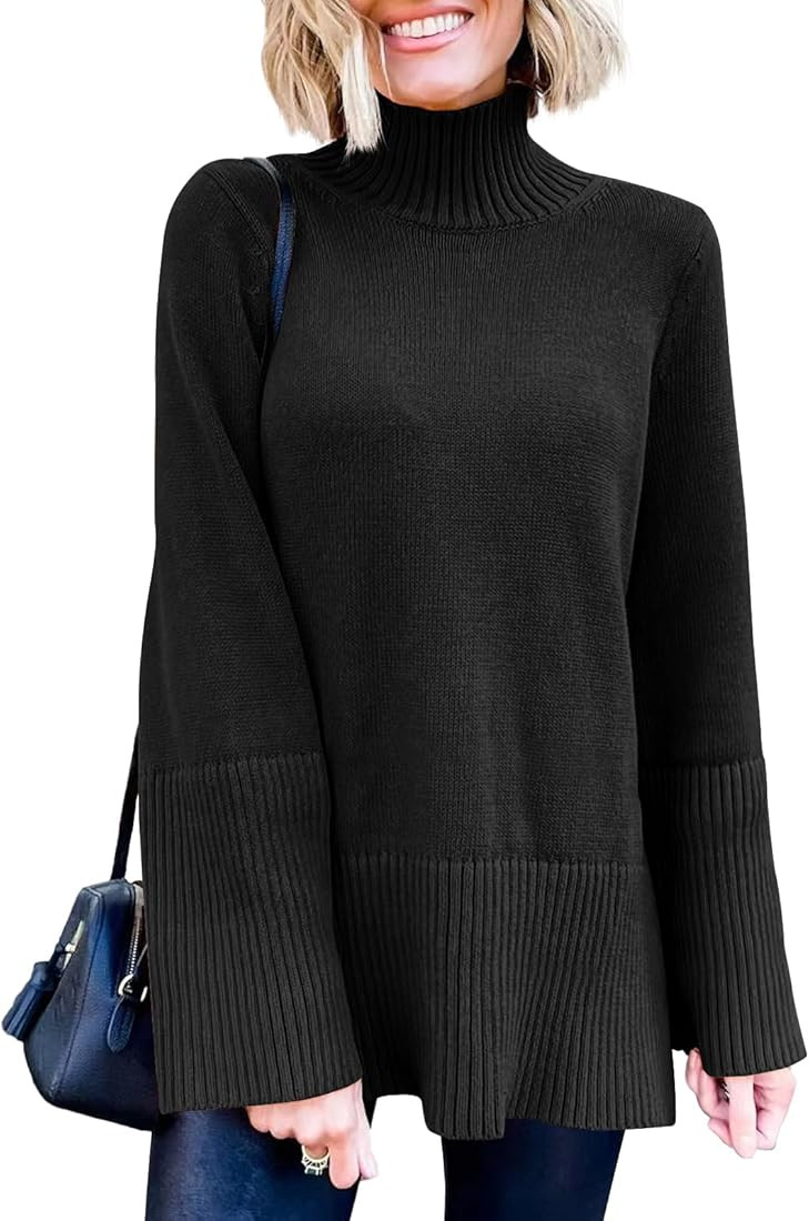 ANRABESS Womens Trendy Sweaters Pullover Turtleneck Oversized Long Sleeve Split Hem Casual Knit S... | Amazon (US)