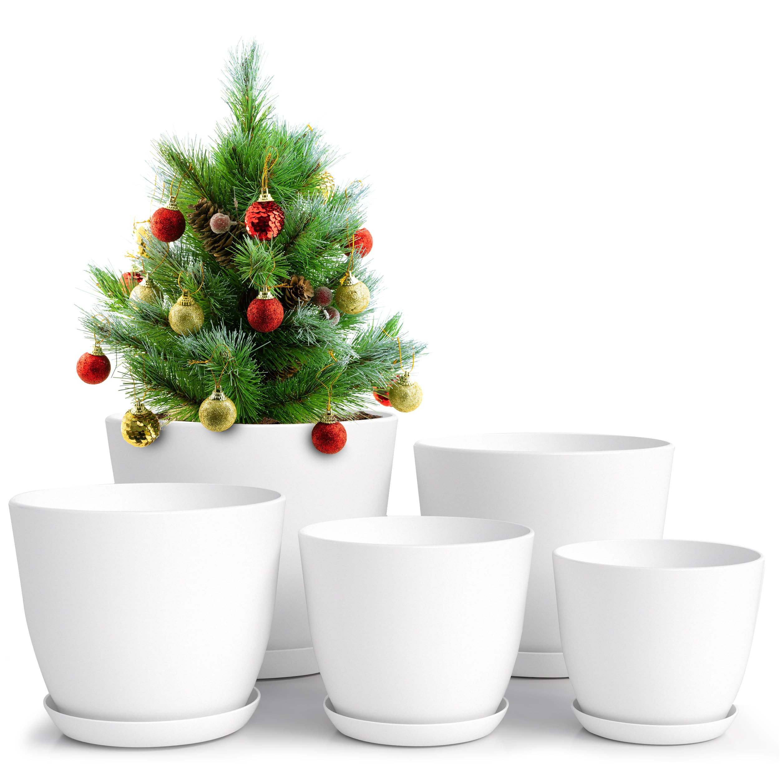 Utopia Home Plant Pots Indoor with Drainage Holes – Set of 5 White Plastic Flower Pots (7/6.6/6... | Amazon (US)