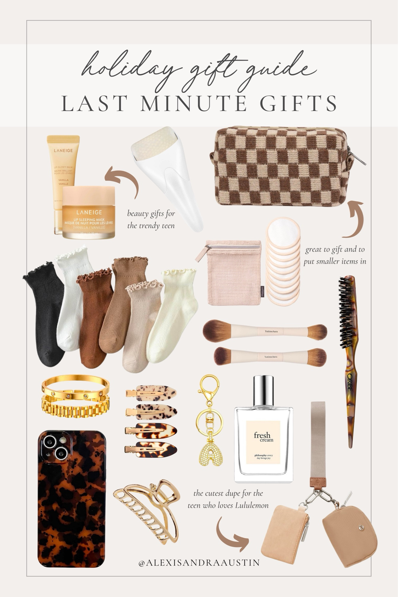 Holiday gift guide for the teen girl! Last minute stocking stuffers for all the trendy girls in your life

Holiday gift guide, gifts for her, last minute gifts, stocking stuffers, found it on Amazon, essentials for her, cozy socks, perfume faves, Laneige, makeup eraser, gold bracelet, keychain, phone case, ice roller, dual pouch pocket, makeup brush, neutral finds, trending gifts, shop the look!

#LTKSeasonal #LTKHoliday #LTKGiftGuide