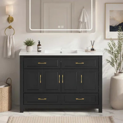 48 Inch Black Bathroom Vanity with Resin Sink, Abundant Storage, and Soft-Close Doors for Elegant and Functional Bathrooms | Wayfair North America