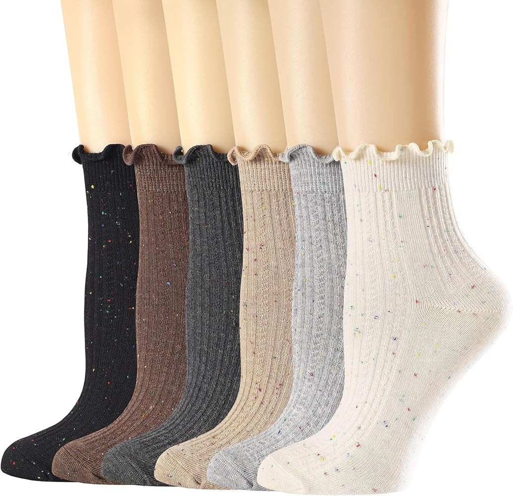 Mcool Mary Women's Ruffle Socks,Crew Cotton Sock,Over Ankle,Casual Frilly Cute Knit Lettuce Trim ... | Amazon (US)