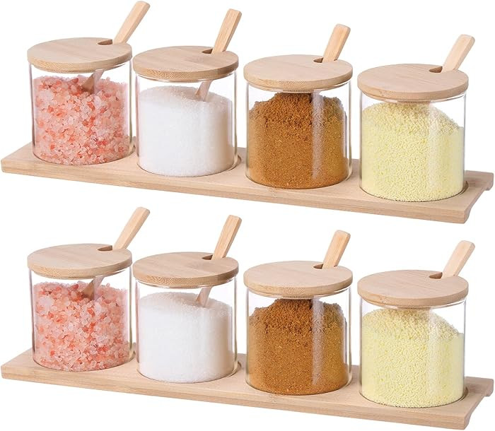 Zubebe 8 Pcs 10 oz Clear Glass Seasoning Jar with Wooden Lid and Spoon Adorable Sugar Condiment J... | Amazon (US)