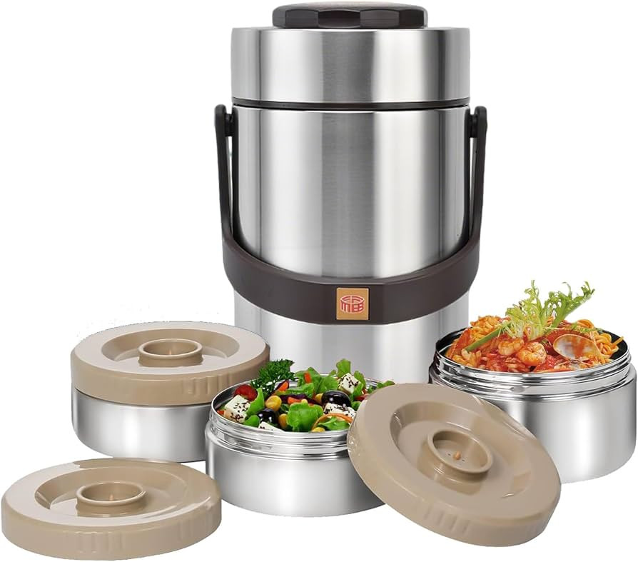 Vacuum Insulated Food Container Set with 3 Stackable Compartments - 67oz Adults Thermal Lunch Box... | Amazon (US)