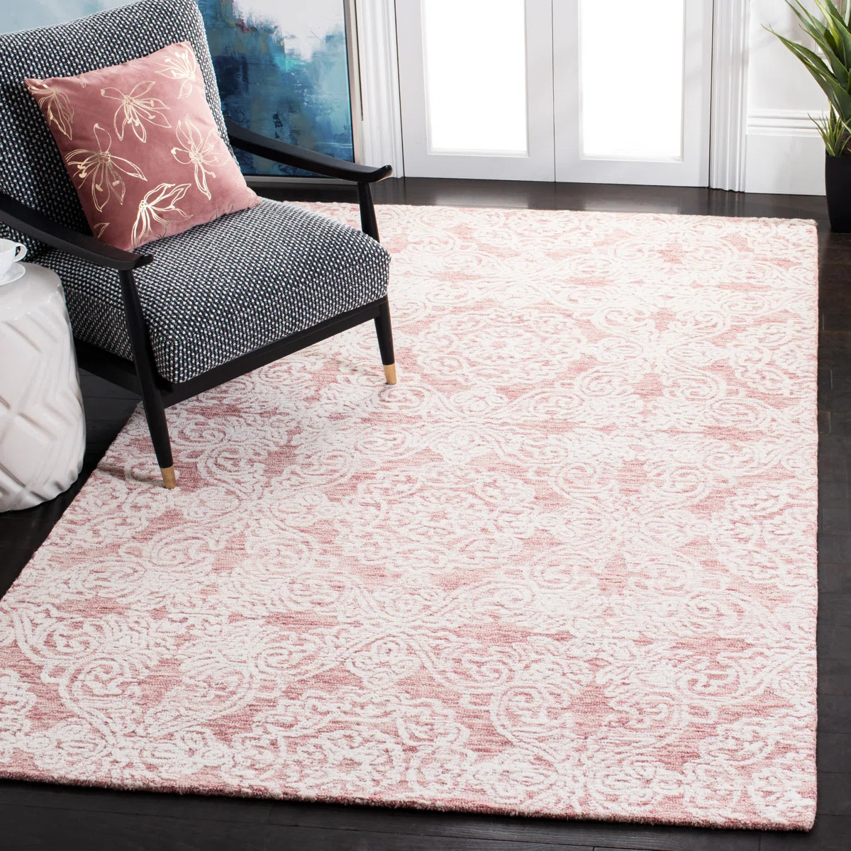 Noor Damask Handmade Tufted Wool Dark Pink/Ivory Area Rug | Wayfair North America