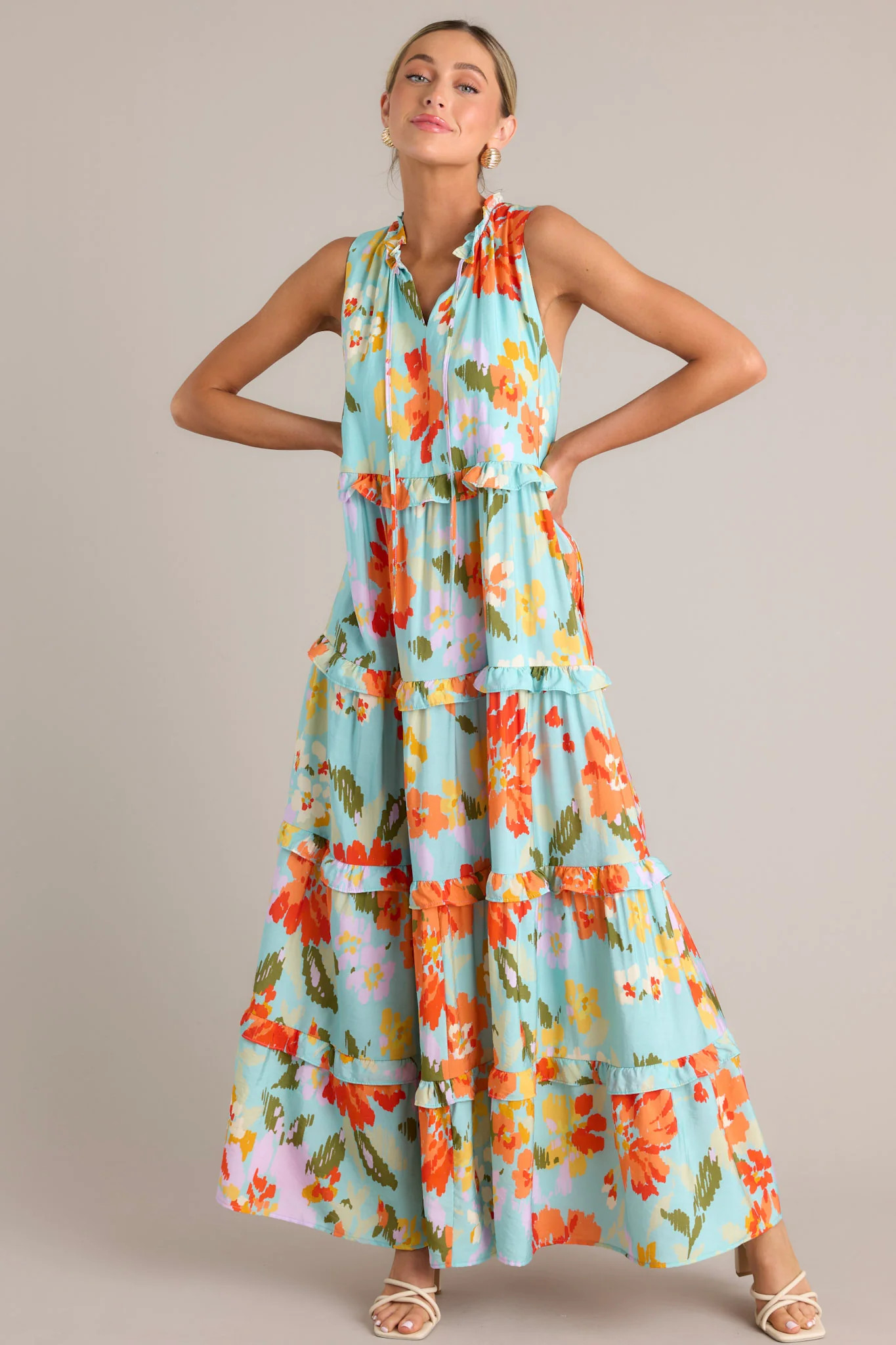 Blossom Breeze Sky Blue Multi Floral Maxi Dress | Red Dress