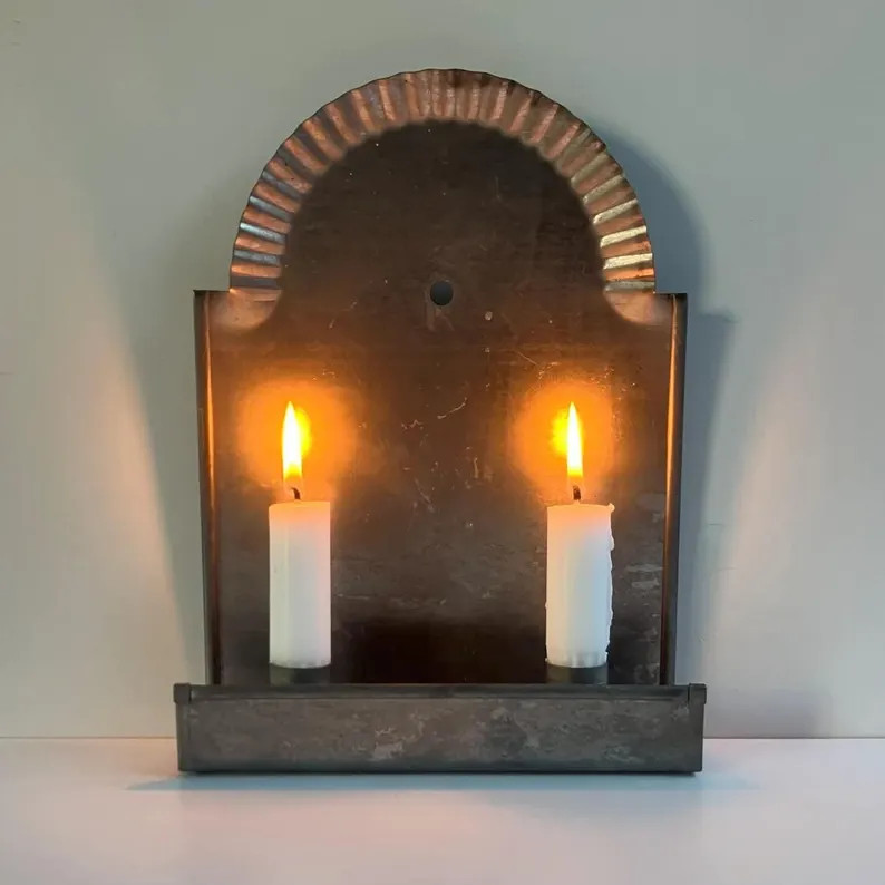 Vintage primitive tin double candle wall sconce Colonial style | Etsy (US)