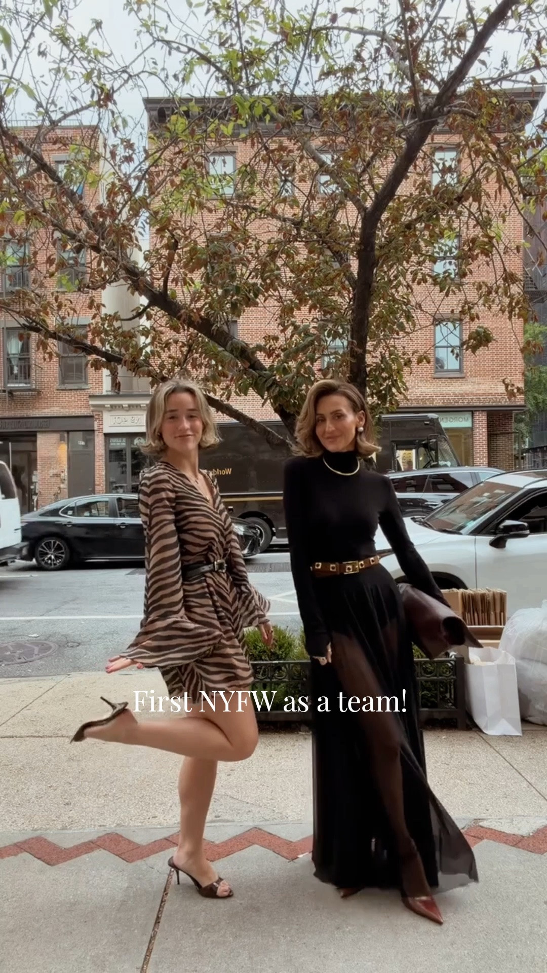 Our first NYFW as a team 🥹🤎
Bel Bel, we’ve officially entered our working-girls era. 

Comment NYFW for links to shop our looks! 
Size xs on both dressers, I used a fabric cutter to cut the skirt on my dress!

#LTKgrwm #LTKootd #LTKNYFW