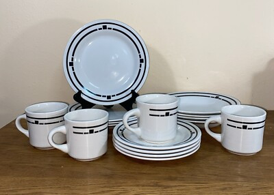 Vintage Oxford 1920-1 Made In Brazil Black Squares Dish Set | eBay US