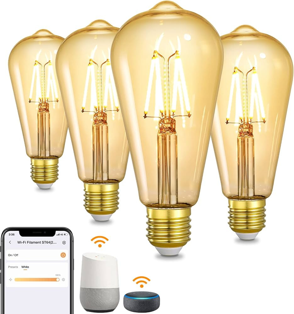 OREiN Smart LED Edison Light Bulbs, WiFi ST64 Vintage Light Bulbs with E26 Base, 350Lm Dimmable 2... | Amazon (US)