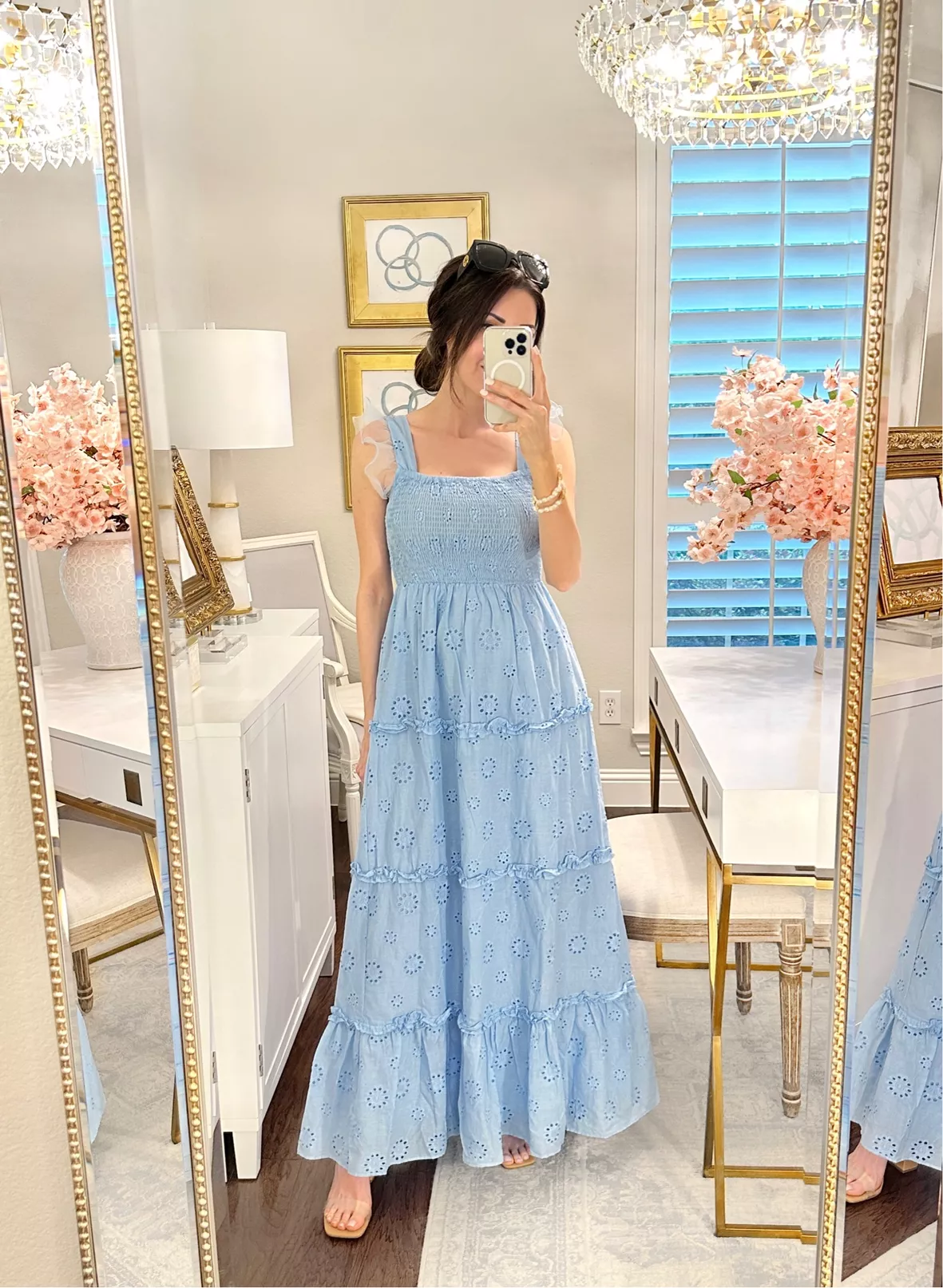 walmart blue dress And White Striped day favorite Walmart's Ruffle Sleeve V-Neck Midi