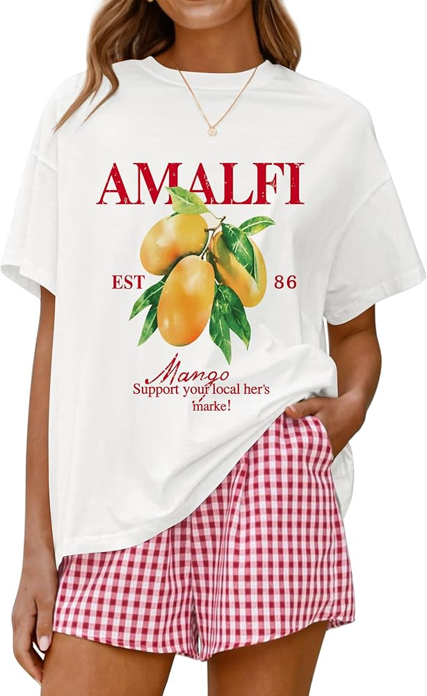 LOGENE Women Two Piece Lounge Pajamas Set Oversized T-Shirts & Boxer Plaid Shorts 2026 Summer Cas... | Amazon (US)