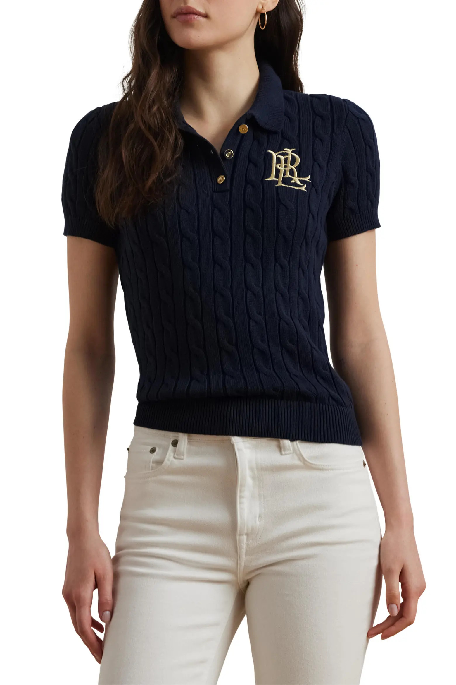 Cable Knit Cotton Polo Sweater (Women) | Nordstrom | Nordstrom