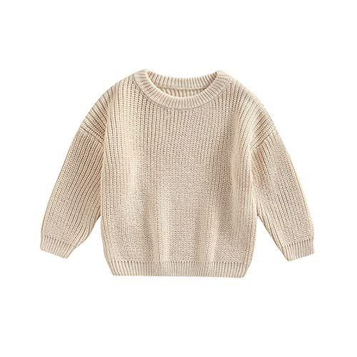 Afunbaby Baby Girl Boy Knit Sweater Blouse Pullover Sweatshirt Warm Crewneck Long Sleeve Tops for Infant Toddler (18-24 Months,Cream) | Amazon (US)