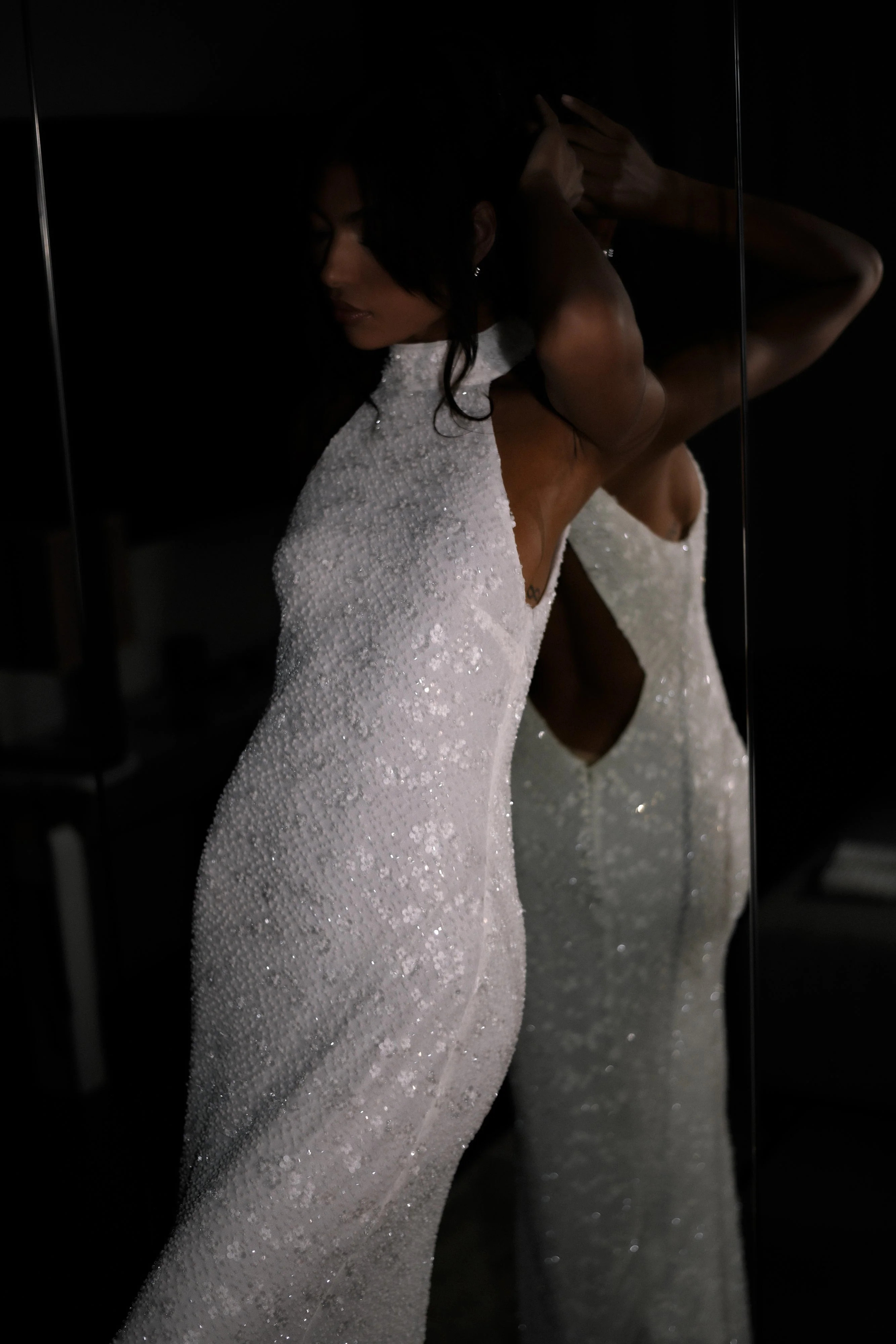 Emery Lace Halter Maxi Dress - White | MESHKI US