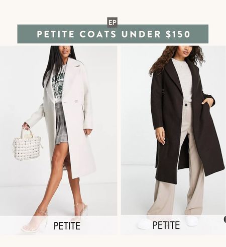 ASOS petite coats around $150 // neutral outerwear for petites 

Also linked a few over $150 from a new to me brand Ever New petites that I tried and thought was nice quality! A Petite 0 in that particular brand fit me for a coat 

#petite

#LTKunder100 #LTKSeasonal