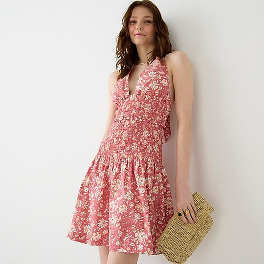 Smocked halter dress in tossed floral | J. Crew US