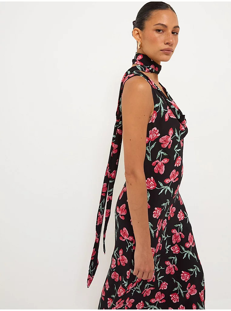 Black Floral Cowl Neck Maxi Dress | George