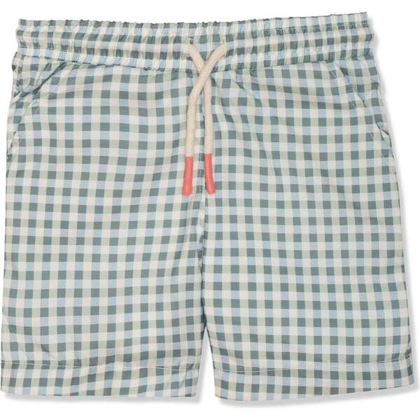 Seaqual Recycled Polyester Gingham Kid Swim Trunks, Blue | Maisonette