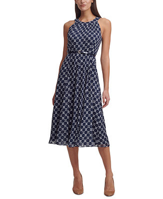 Tommy Hilfiger Printed Belted Halter Midi Dress - Macy's | Macy's