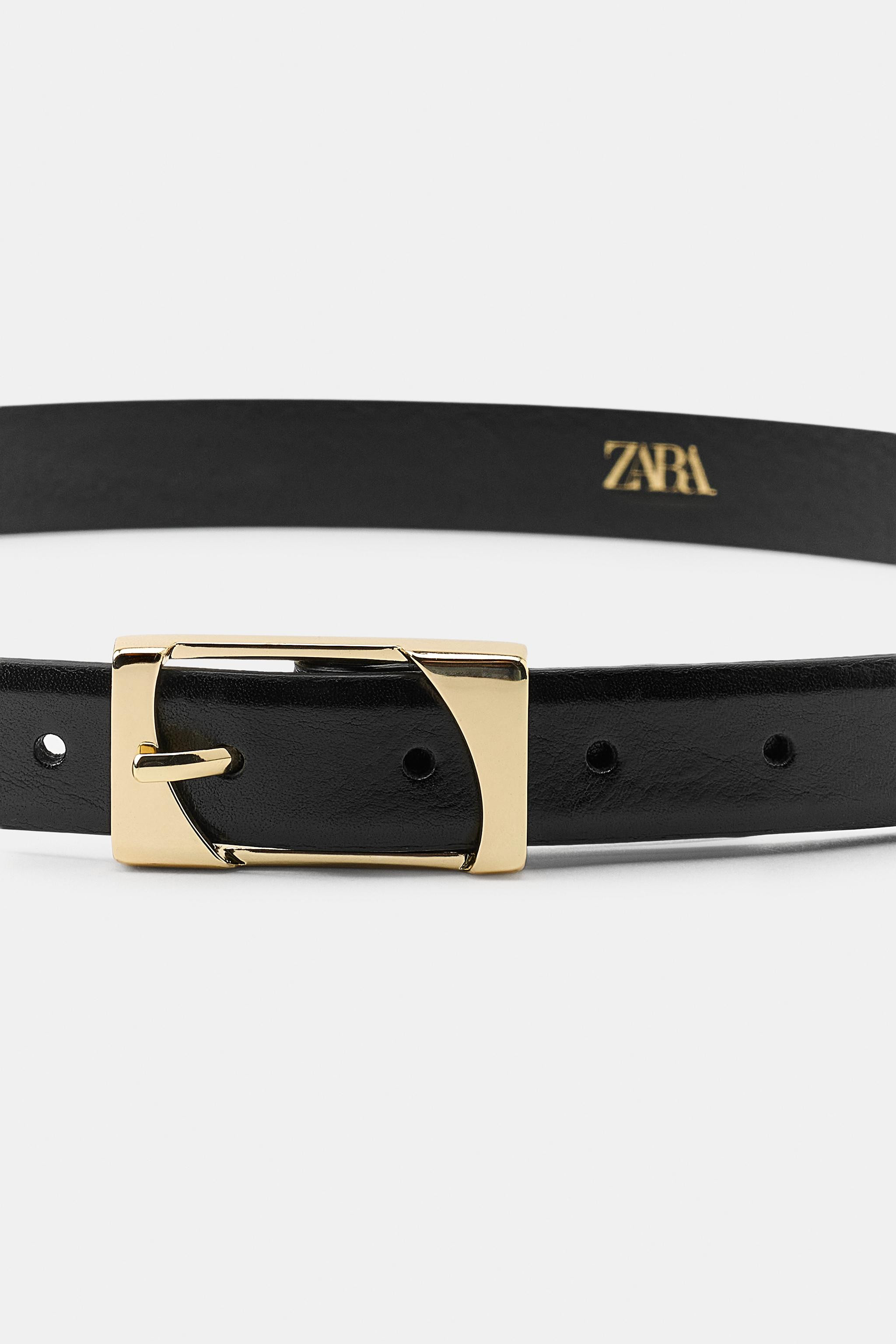 100% LEATHER RECTANGULAR BUCKLE BELT | Zara US