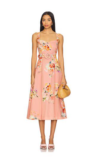 Midi Dress With Buckle Belt in Peach Floral | Revolve Clothing (Global)