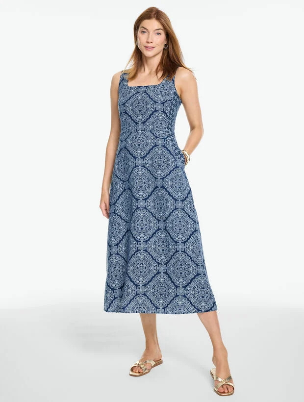 Linen Blend Fit & Flare Dress - Luxe Bandana | Talbots