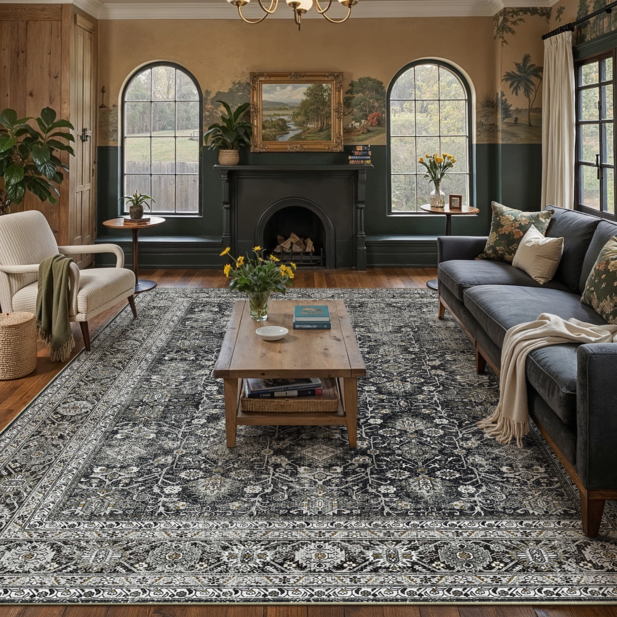 BERTHMEER 5'x7' Black Area Rugs for Living Room Dining Room Office Farmhouse Traditional Oriental... | Walmart (US)